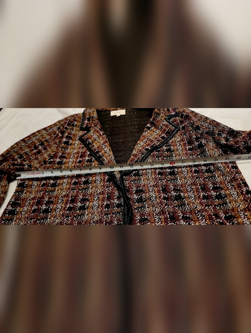 MellowDay Women's Long Tweed Style Jacket With Faux Leather Lining Sz XL - Picture 11 of 12